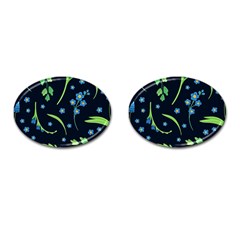 Abstract Wild Flowers Dark Blue Background Blue Flower Blossom Flat Retro Seamless Pattern Daisy Cufflinks (oval) by uniart180623