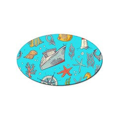 Colored-sketched-sea-elements-pattern-background-sea-life-animals-illustration Sticker Oval (100 Pack) by uniart180623