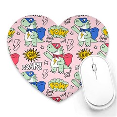 Seamless-pattern-with-many-funny-cute-superhero-dinosaurs-t-rex-mask-cloak-with-comics-style-inscrip Heart Mousepad by uniart180623