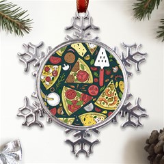 Vector-seamless-pizza-slice-pattern-hand-drawn-pizza-illustration-great-pizzeria-menu-background Metal Large Snowflake Ornament by uniart180623