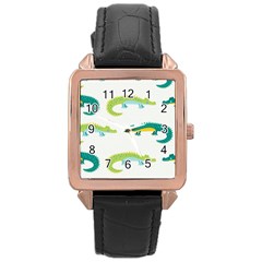 Cute-cartoon-alligator-kids-seamless-pattern-with-green-nahd-drawn-crocodiles Rose Gold Leather Watch  by uniart180623