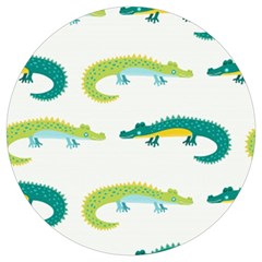 Cute-cartoon-alligator-kids-seamless-pattern-with-green-nahd-drawn-crocodiles Round Trivet by uniart180623