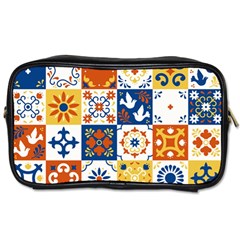 Mexican-talavera-pattern-ceramic-tiles-with-flower-leaves-bird-ornaments-traditional-majolica-style- Toiletries Bag (two Sides) by uniart180623