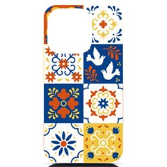 Mexican-talavera-pattern-ceramic-tiles-with-flower-leaves-bird-ornaments-traditional-majolica-style- Iphone 14 Pro Black Uv Print Case by uniart180623