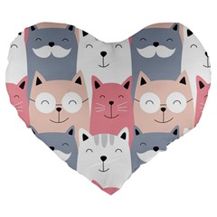 Cute Seamless Pattern With Cats Large 19  Premium Flano Heart Shape Cushions by uniart180623