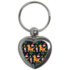 Funny Christmas Pattern Background Key Chain (heart) by uniart180623