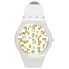 Vector-pattern-with-cute-giraffe-cartoon Round Plastic Sport Watch (m) by uniart180623