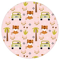 Cute-tiger-car-safari-seamless-pattern Round Trivet by uniart180623