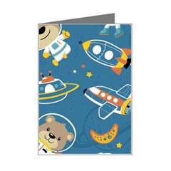 Seamless-pattern-funny-astronaut-outer-space-transportation Mini Greeting Card by uniart180623