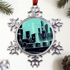 Buildings City Urban Destruction Background Metal Large Snowflake Ornament by uniart180623