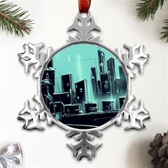 Buildings City Urban Destruction Background Metal Small Snowflake Ornament by uniart180623