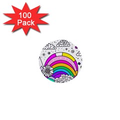 Rainbow Fun Cute Minimal Doodle Drawing Art 1  Mini Buttons (100 Pack)  by uniart180623