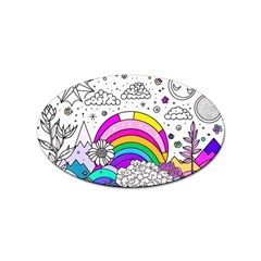 Rainbow Fun Cute Minimal Doodle Drawing Art Sticker Oval (100 Pack) by uniart180623