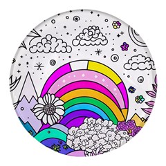 Rainbow Fun Cute Minimal Doodle Drawing Art Round Glass Fridge Magnet (4 Pack) by uniart180623