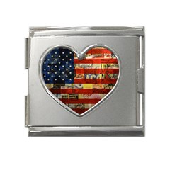 Usa Flag United States Mega Link Heart Italian Charm (18mm) by uniart180623