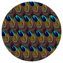 Peacock-feathers-bird-plumage Round Trivet by Ravend