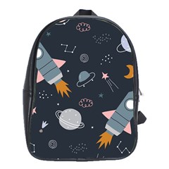 Space Background Illustration With Stars And Rocket Seamless Vector Pattern School Bag (xl) by uniart180623