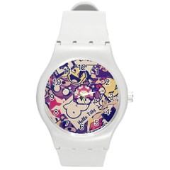 Retro Cartoon Titty Parody Round Plastic Sport Watch (m) by uniart180623