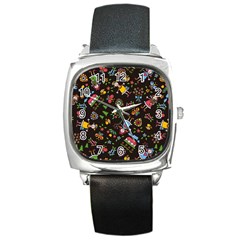 Cartoon Texture Square Metal Watch by uniart180623