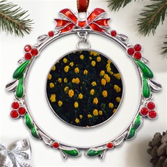 Bloomed Yellow Petaled Flower Plants Metal X mas Wreath Ribbon Ornament by artworkshop