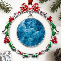 Blue Water Speech Therapy Metal X mas Wreath Ribbon Ornament by artworkshop