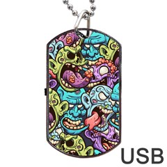 Zombie Heads Pattern Dog Tag Usb Flash (two Sides) by Simbadda