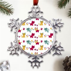 Pattern With Cute Cats Metal Large Snowflake Ornament by Simbadda