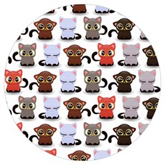 Seamless Pattern With Cute Little Kittens Various Color Round Trivet by Simbadda