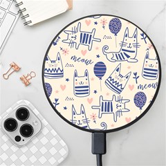 Cute Cats Doodle Seamless Pattern With Funny Characters Wireless Fast Charger(black) by Simbadda