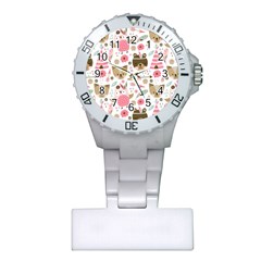 Pink Animals Pattern Plastic Nurses Watch by Simbadda