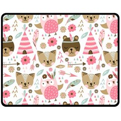 Pink Animals Pattern Two Sides Fleece Blanket (medium) by Simbadda