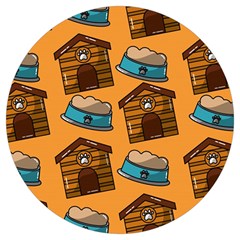 Pet House Bowl Food Seamless Pattern Round Trivet by Simbadda