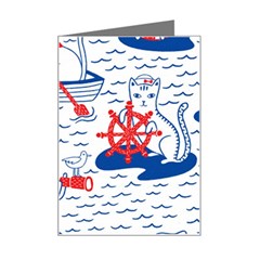 Nautical Cats Seamless Pattern Mini Greeting Card by Simbadda