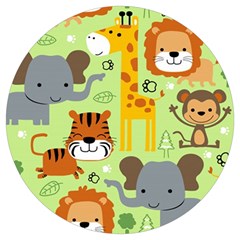 Seamless Pattern Vector With Animals Wildlife Cartoon Round Trivet by Simbadda