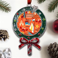 Seamless Pattern Vector Beach Holiday Theme Set Metal X mas Lollipop With Crystal Ornament by Simbadda