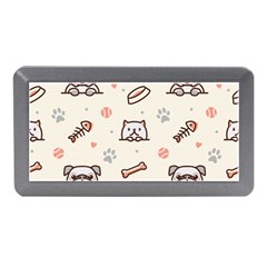 Pug-dog-cat-with-bone-fish-bones-paw-prints-ball-seamless-pattern-vector-background Memory Card Reader (mini) by Simbadda