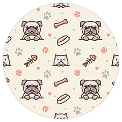 Pug-dog-cat-with-bone-fish-bones-paw-prints-ball-seamless-pattern-vector-background Round Trivet by Simbadda