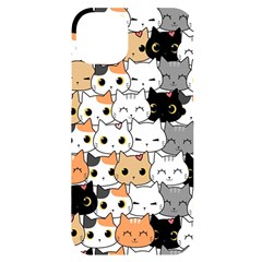 Cute-cat-kitten-cartoon-doodle-seamless-pattern Iphone 14 Plus Black Uv Print Case by Simbadda