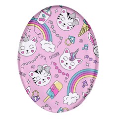 Beautiful-cute-animals-pattern-pink Oval Glass Fridge Magnet (4 Pack) by Simbadda