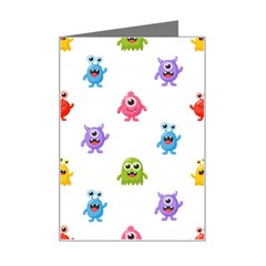 Seamless-pattern-cute-funny-monster-cartoon-isolated-white-background Mini Greeting Card by Simbadda