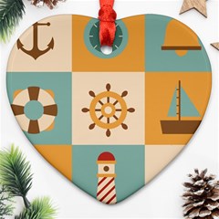 Nautical Elements Collection Heart Ornament (two Sides) by Bangk1t