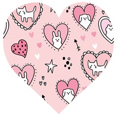 Cartoon Cute Valentines Day Doodle Heart Love Flower Seamless Pattern Vector Wooden Puzzle Heart by Bangk1t