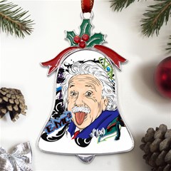 Albert Einstein Physicist Metal Holly Leaf Bell Ornament by Cowasu