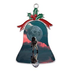 Astronaut-moon-space-nasa-planet Metal Holly Leaf Bell Ornament by Cowasu