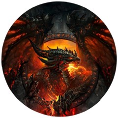 Dragon Fire Fantasy Art Wooden Puzzle Round by Cowasu