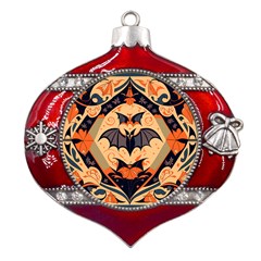 Bat Pattern Metal Snowflake And Bell Red Ornament by Valentinaart