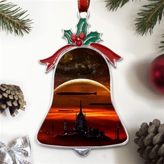 Science-fiction-digital-illustration Metal Holly Leaf Bell Ornament by Cowasu