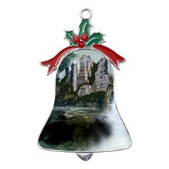 Sea-island-castle-landscape Metal Holly Leaf Bell Ornament by Cowasu