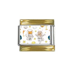 Astronaut-dog-cat-clip-art-kitten Gold Trim Italian Charm (9mm) by Sarkoni