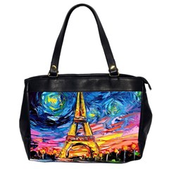 Eiffel Tower Starry Night Print Van Gogh Oversize Office Handbag (2 Sides) by Sarkoni